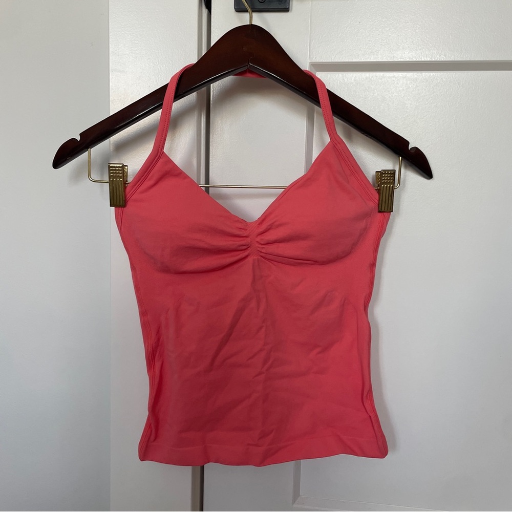 Coral Orange Pink Strappy Activewear Halter Tank Top🧡💗